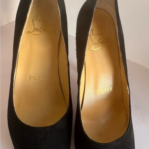 Christian Louboutin EU 36 Black Suede Peep-Toe Heels Like New with5” heel